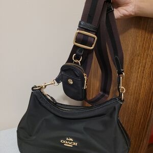 Coach Black Nylon Hobo with Striped Strap